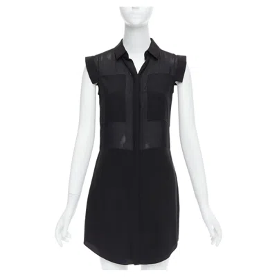 Pre-owned Alexander Wang T  Sheer Silk Blend Panelled Cap Sleeve Button Front Dress Xs In Black