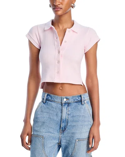 Alexander Wang T Alexanderwang. T Cropped Polo Cardigan In Barely Pink