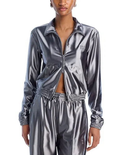 Alexander Wang T Alexanderwang. T Metallic Zip Front Track Jacket In Gray