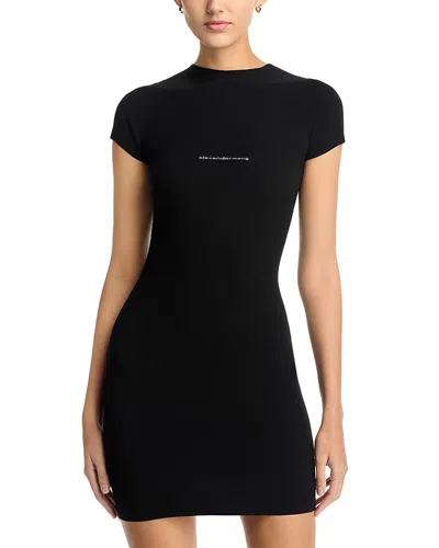 Alexander Wang T Alexanderwang. T Ribbed Logo Bodycon Dress In Black