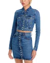 Alexander Wang T Alexanderwang. T Snap Front Shrunken Denim Trucker Jacket In Deep Blue