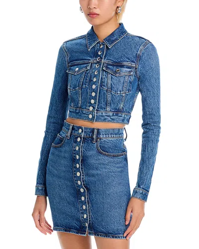 Alexander Wang T Alexanderwang. T Snap Front Shrunken Denim Trucker Jacket In Deep Blue