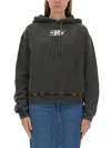 Alexander Wang T T By Alexander Wang Boxy Grey Sweatshirt With Logo Print And Drawstring Hood In Charcoal