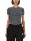 Alexander Wang T T By Alexander Wang Fitted T-shirt With All-over Logo Print In Gray