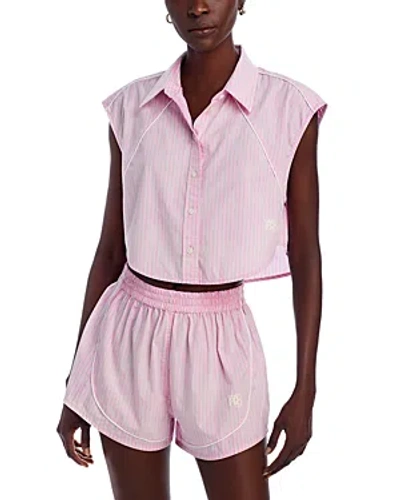 Alexander Wang T Alexanderwang.t Cropped Sleeveless Button Front Top In Pink Stripe