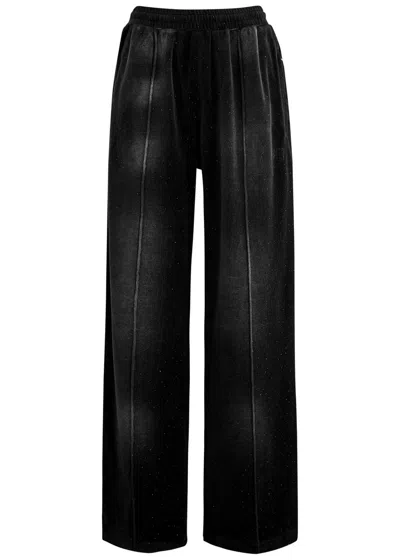 Alexander Wang T Alexanderwang.t Faded Crystal-embellished Velour Sweatpants In Black