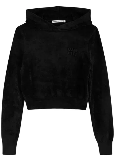 Alexander Wang T Alexanderwang.t Hooded Cropped Chenille Sweatshirt In Black
