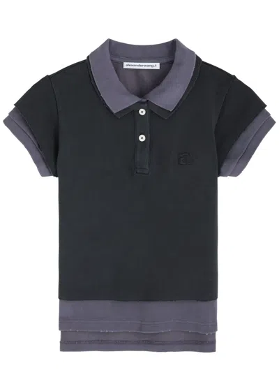 Alexander Wang T Alexanderwang.t Layered Shrunken Cotton-blend Polo Shirt In Navy