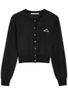 Alexander Wang T Alexanderwang.t Logo Cropped Perforated Jersey Cardigan In Black
