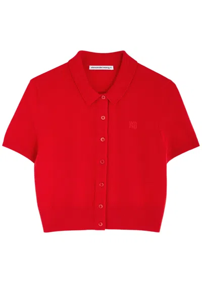 ALEXANDER WANG T ALEXANDERWANG.T LOGO-EMBROIDERED CROPPED WOOL CARDIGAN