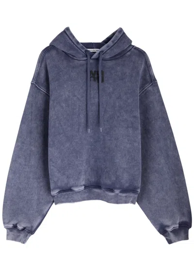 Alexander Wang T Alexanderwang.t Logo Hooded Cotton-blend Sweatshirt In Blue