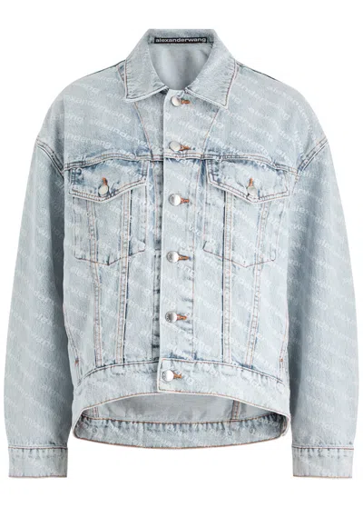 ALEXANDER WANG T ALEXANDERWANG.T LOGO-PRINT BLEACHED DENIM JACKET