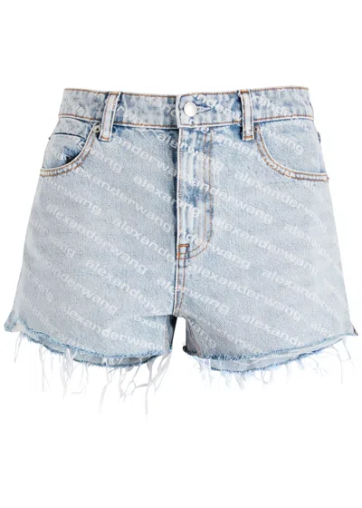 Alexander Wang T Alexanderwang.t Logo-print Distressed Denim Shorts In Light Blue