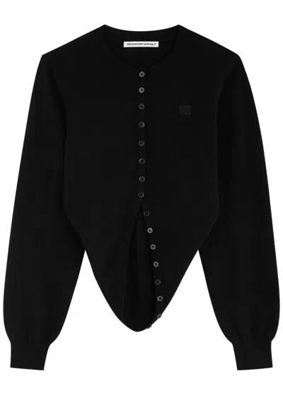 Alexander Wang T Alexanderwang.t Logo Wool Cardigan In Black
