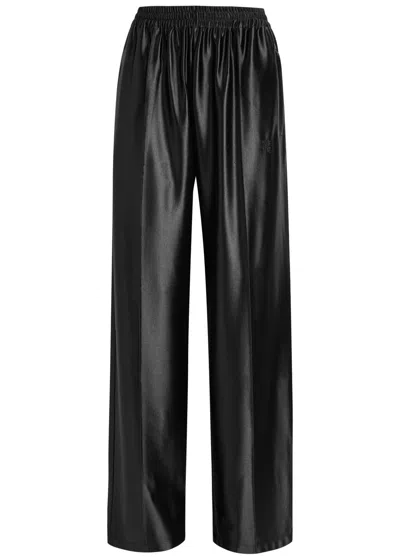 Alexander Wang T Alexanderwang.t Relaxed Logo-embroidered Satin Track Pants In Black