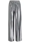 Alexander Wang T Alexanderwang.t Relaxed Logo-embroidered Satin Track Pants In Silver