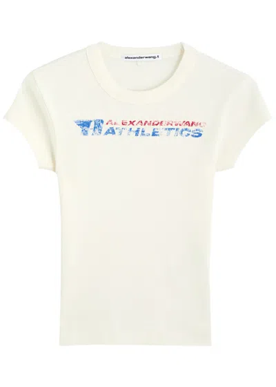 Alexander Wang T Alexanderwang.t Ribbed Logo-print Cotton T-shirt In Vintage White
