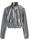 Alexander Wang T Alexanderwang.t Shrunken Logo-embossed Satin Track Jacket In Silver