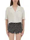 Alexander Wang T T By Alexander Wang Cropped Striped Shirt With Embroidered Logo In White