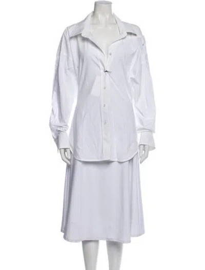 Pre-owned Alexander Wang Asymmetrical Long Sleeve Button-up Top W/ Tags In White