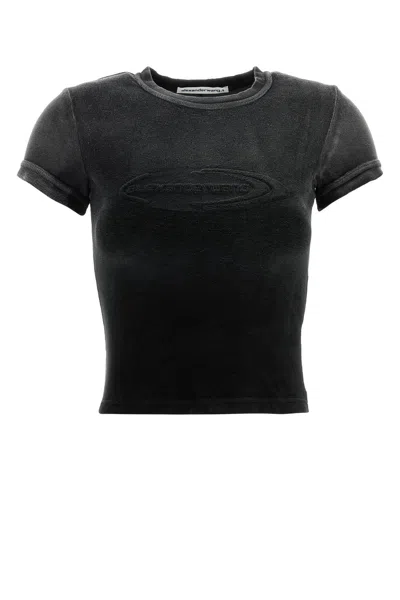ALEXANDER WANG T T BY ALEXANDER WANG BLACK STRETCH TERRY FABRIC T-SHIRT