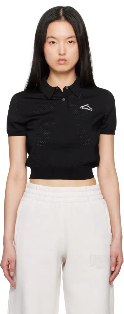 Alexander Wang T Black 3d Logo Mesh Cropped Polo