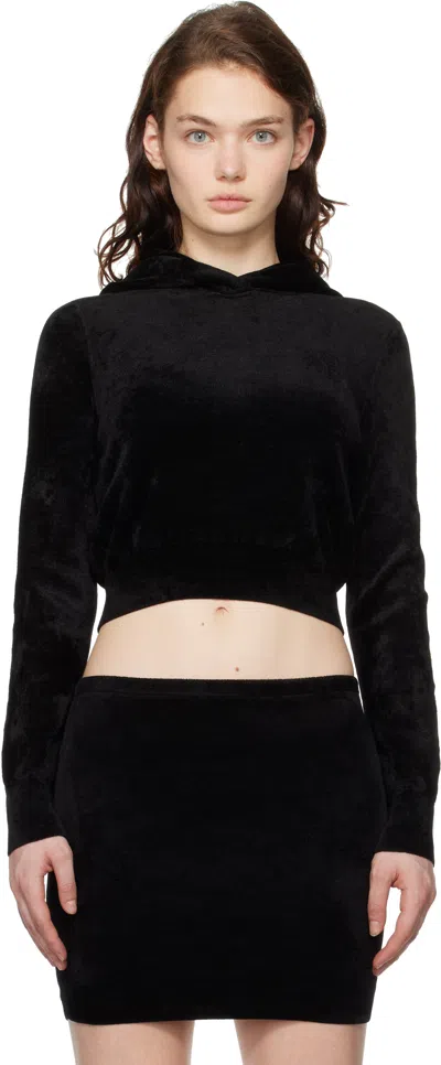 Alexander Wang T Black Cropped Zip-up Hoodie In 001 Black