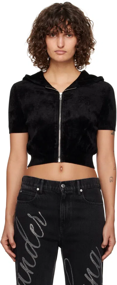 Alexander Wang T T By Alexander Wang Logo Chenille Cropped Hoodie In Black