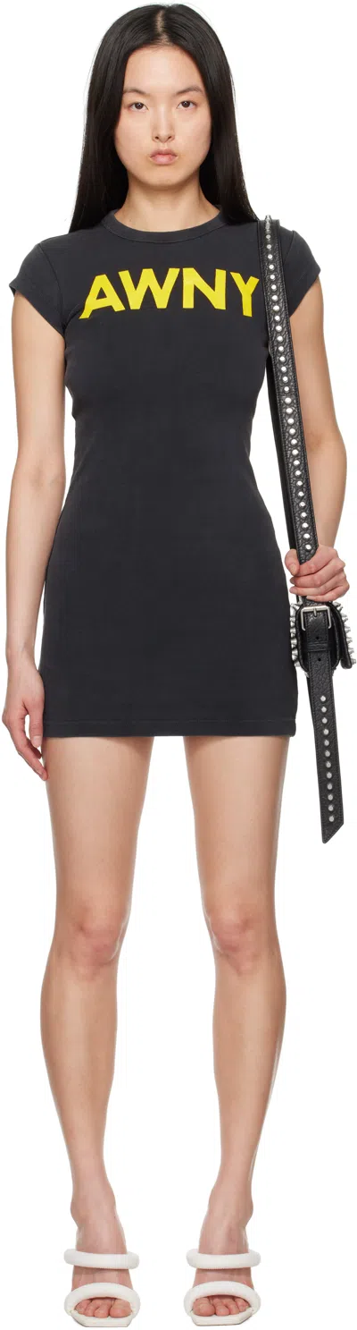 Alexander Wang T Black Graphic Logo Minidress In Washed Black