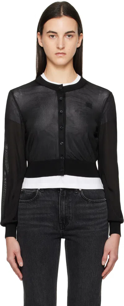 Alexander Wang T Black Logo-embroidered Cropped Cardigan