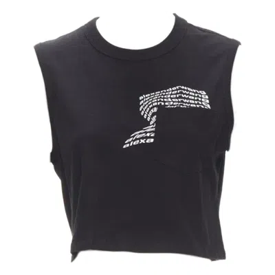 Pre-owned Alexander Wang T Black Logo Swirl Print Patch Pocket Cropped Tank Top S