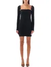 ALEXANDER WANG T BLACK LONG-SLEEVE MINI DRESS WITH LOGO ELASTIC STRAPS FOR WOMEN