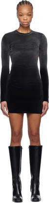 Alexander Wang T Black Long-sleeve Minidress In Washed Nickel