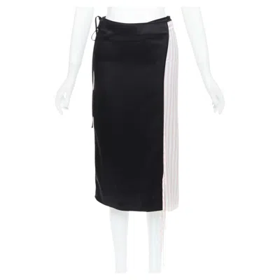 Pre-owned Alexander Wang T Black Pink Cream Pinstripe Wrap Skirt Us0 Xs In White