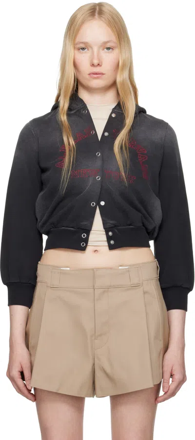 Alexander Wang T Black Shrunken Cotton Terry Cardigan In Sunfade Black