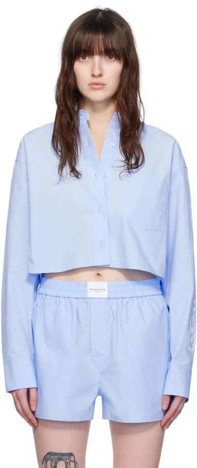 Alexander Wang T Blue Cropped Shirt In 423 Chambray Blue