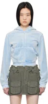 Alexander Wang T Blue Shrunken Zip-up Hoodie In Washed Light Blue
