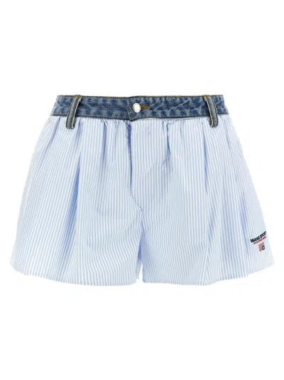 Alexander Wang T T By Alexander Wang Oxford Striped Cotton Boxer Shorts With Pleats In Blue