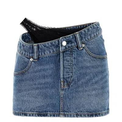 Alexander Wang T By  Asymmetric Lace Detail Mini Skirt In Blue