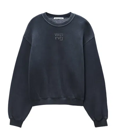 Alexander Wang T By  Embellished Hotfix Logo Sweatshirt In Black