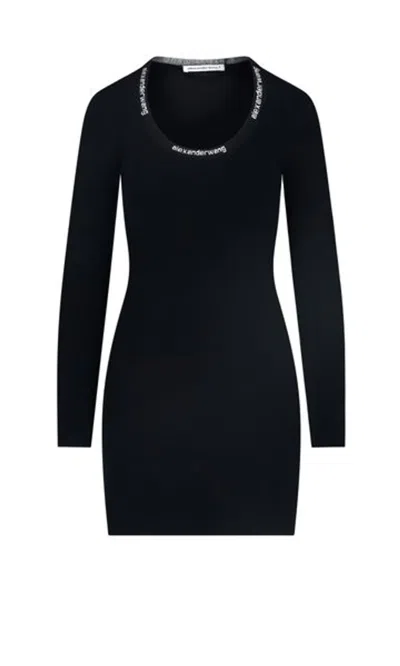 Alexander Wang T By  Jacquard Logo Dress In Black
