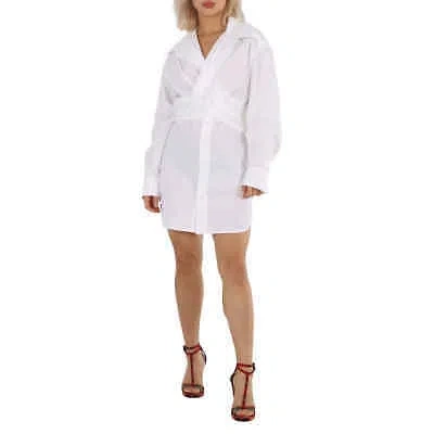 Pre-owned Alexander Wang T By  Ladies White Cotton Cross Front Shirt Dress