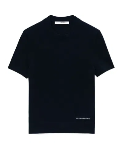 Alexander Wang T By  Logo Patch Crewneck Knitted T-shirt In Black