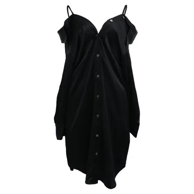 Alexander Wang T By  Off-shoulder Mini Shirt Dress In Black Silk