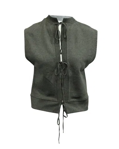 Alexander Wang T By  Tie Front Sweater Vest In Grey Cotton In Green