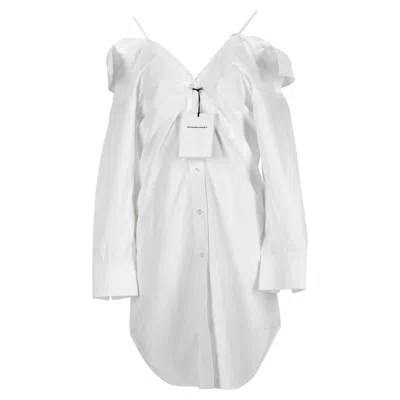 Alexander Wang . T Cold-shoulder Mini Shirt Dress In White Cotton