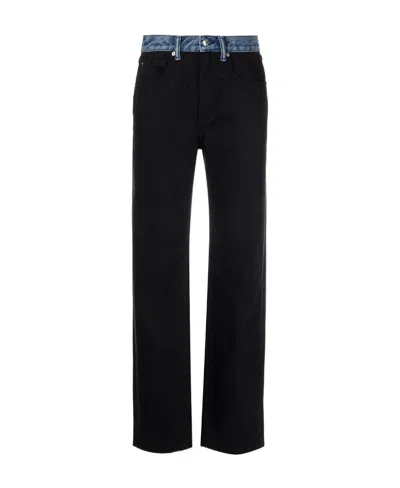 Alexander Wang T Contrast-waistband Straight-leg Jeans In Black