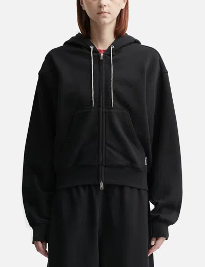 Alexander Wang T Cotton Terry Hoodie With Crystal Hotfix Drawcord In Black