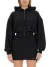 Alexander Wang T T By Alexander Wang Cropped Black Hoodie With Oversized Sleeves