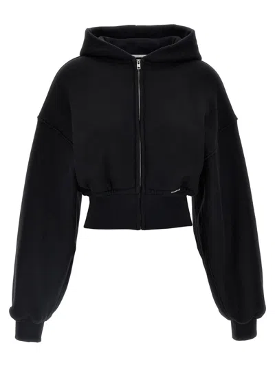 ALEXANDER WANG T CROPPED BLACK HOODIE WITH ZIP CLOSURE